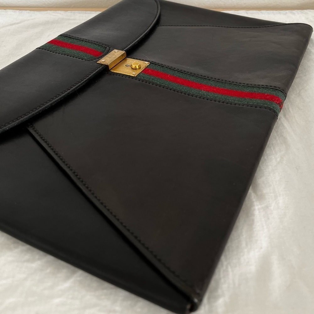 Rare Gucci Sherry Line Laptop Document Envelope Clutch Black 1970-80 - Picture 4 of 14